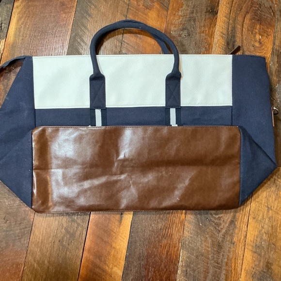 Polo Ralph Lauren Navy Canvas Leather Trim Large Tote Travel Carryall Bag - Picture 4 of 7